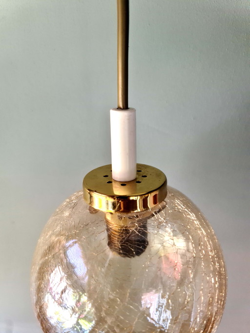 Vintage Hanglamp - Jaren 60 - Messing - getint glas