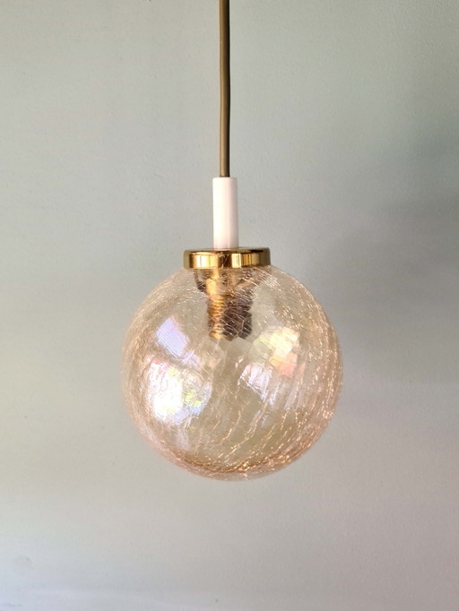 Vintage Hanglamp - Jaren 60 - Messing - getint glas