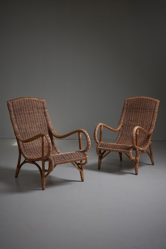 Image 1 of 2x Vintage Lounge Chairs, Rattan