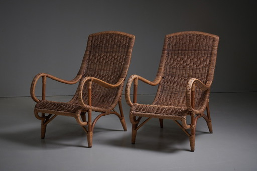 2x Vintage Lounge Chairs, Rattan