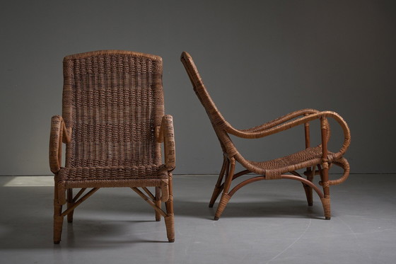 Image 1 of 2x Vintage Lounge Chairs, Rattan