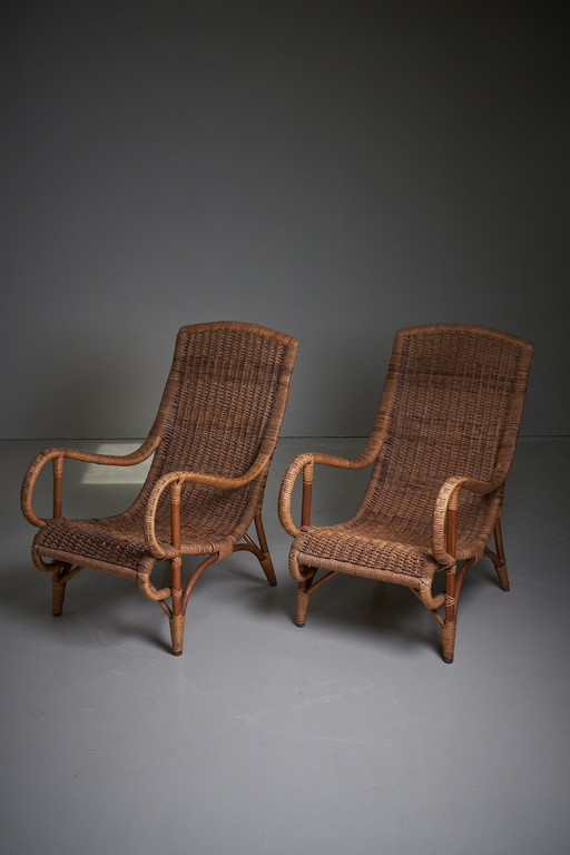 2x Vintage Lounge Chairs, Rattan