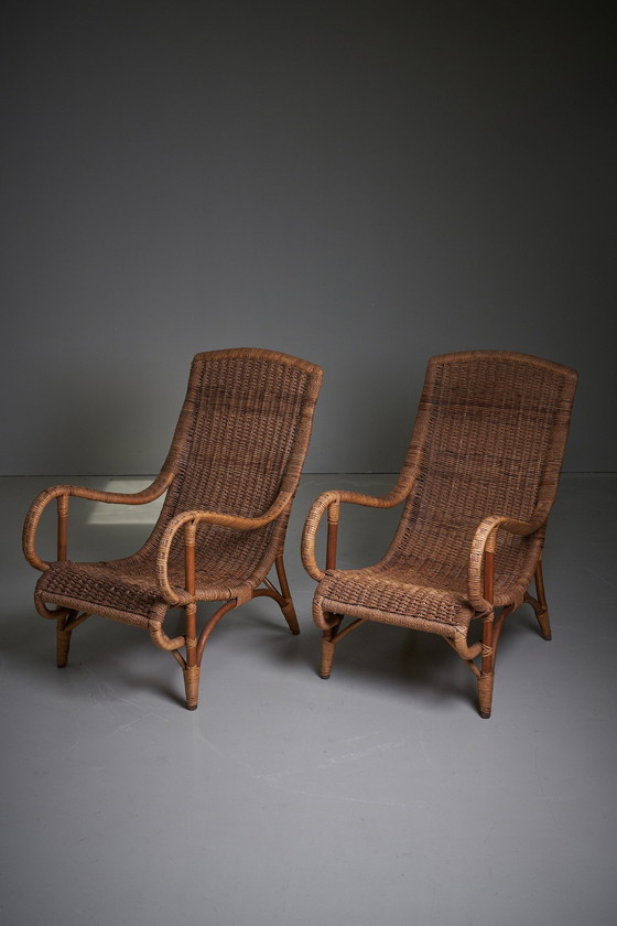 Image 1 of 2x Vintage Lounge Chairs, Rattan