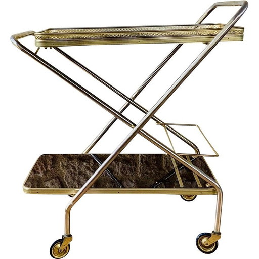 Messing bar cart met formica bladen op wielen 1960