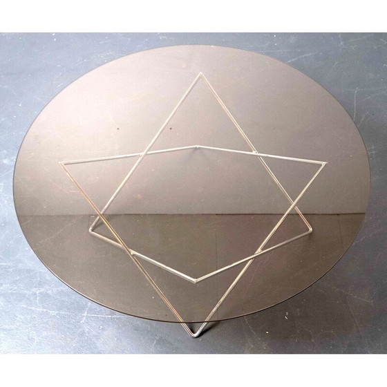 Image 1 of Vintage salontafel in gerookt glas en metaal, Duitsland 1970