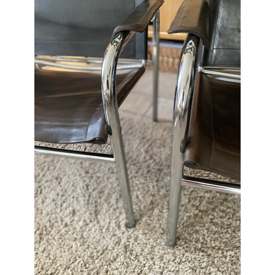 Image 1 of Paar vintage bruin lederen Klinte fauteuils van Tord Bjorklund voor Ikea, Zweden 1980