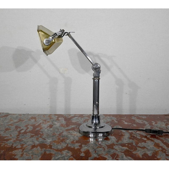 Image 1 of Vintage bureaulamp met gouden metalen kap, 1930