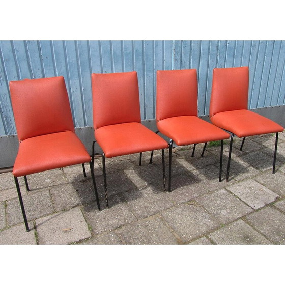 Image 1 of Set van 4 vintage stoelen van metaal en kunstleer van Pierre Guariche voor Meurop, België 1960