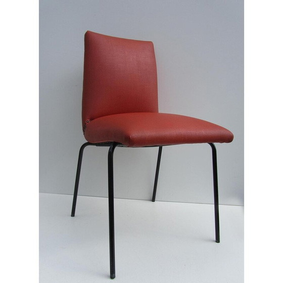 Image 1 of Set van 4 vintage stoelen van metaal en kunstleer van Pierre Guariche voor Meurop, België 1960