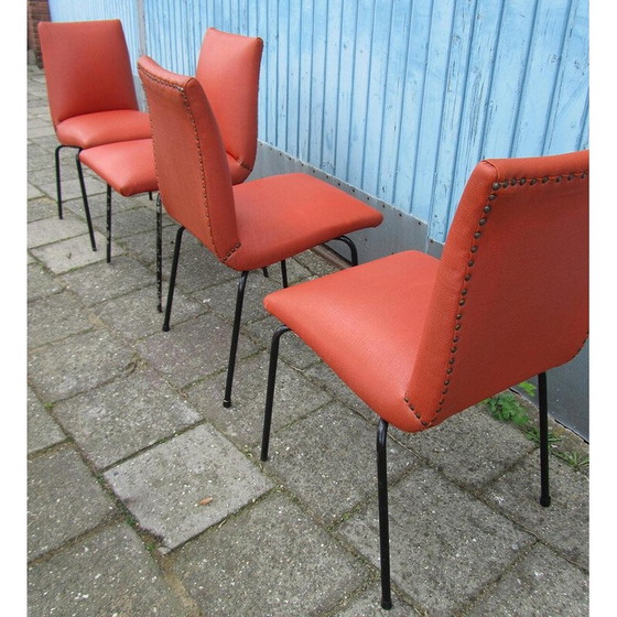 Image 1 of Set van 4 vintage stoelen van metaal en kunstleer van Pierre Guariche voor Meurop, België 1960