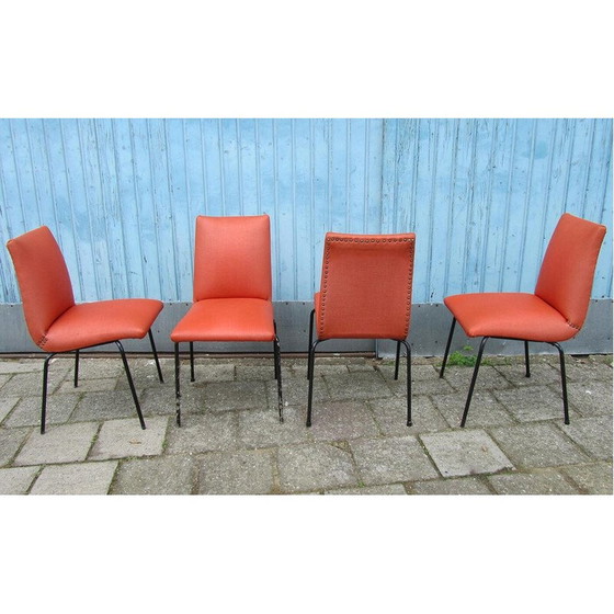 Image 1 of Set van 4 vintage stoelen van metaal en kunstleer van Pierre Guariche voor Meurop, België 1960