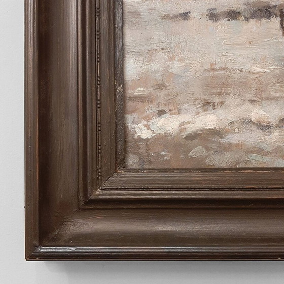 Image 1 of Vintage schilderij "Een visser aan het werk" door Mogens Vantore, Denemarken 1890