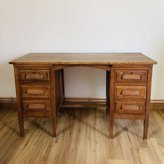 Image 1 of Vintage massief houten boekhoudbureau met 3 laden