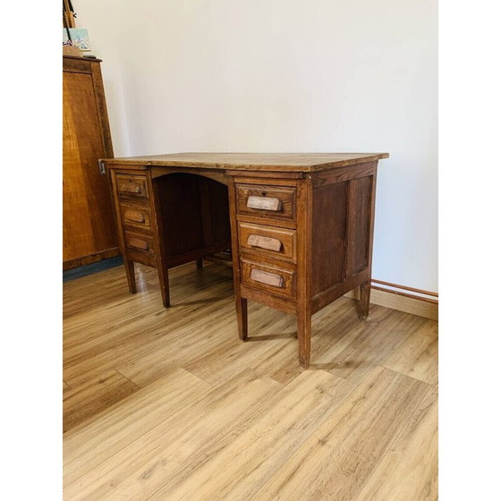 Image 1 of Vintage massief houten boekhoudbureau met 3 laden