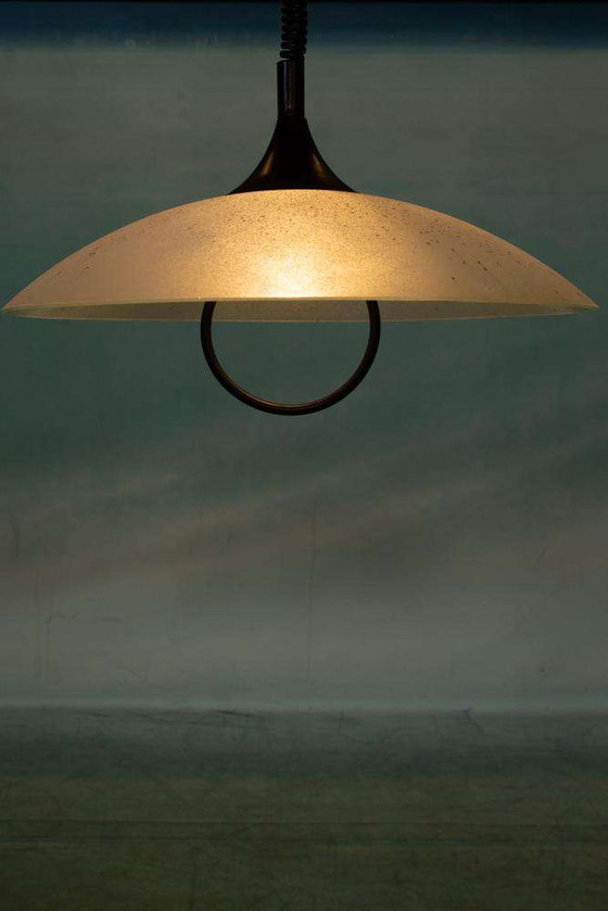 Image 1 of Memphis jaren 80 hanglamp glas, vintage trekpendel lamp