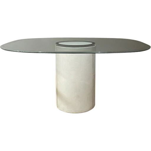 Vintage tafel "alto" in wit leer en glas door Tobia Scarpa voor B&B Italia, 1973