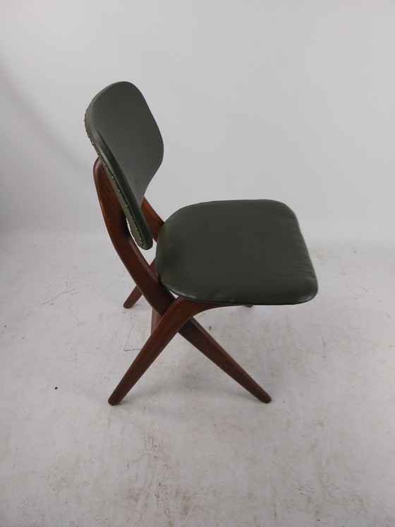 Image 1 of 1 x Louis van Teeffelen schaar/scissor stoel in teak en groen skai 1960's 