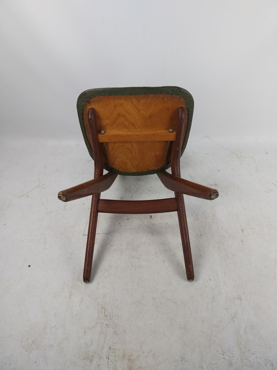 Image 1 of 1 x Louis van Teeffelen schaar/scissor stoel in teak en groen skai 1960's 