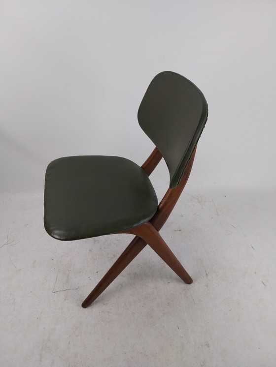 Image 1 of 1 x Louis van Teeffelen schaar/scissor stoel in teak en groen skai 1960's 