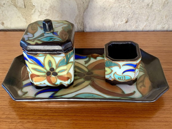 Image 1 of Art Déco keramiek van C.M. Bergen, jaren 1930, set van 3