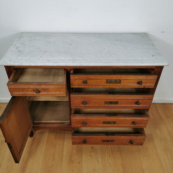 Image 1 of Vintage Frans Dressoir Commode, Ladekast Badkamermeubel Met Marmer Blad