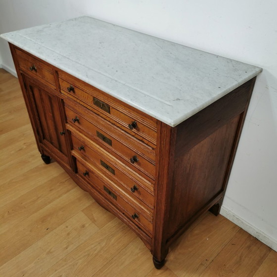 Image 1 of Vintage Frans Dressoir Commode, Ladekast Badkamermeubel Met Marmer Blad