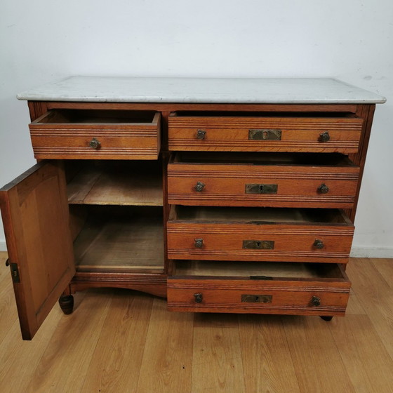 Image 1 of Vintage Frans Dressoir Commode, Ladekast Badkamermeubel Met Marmer Blad