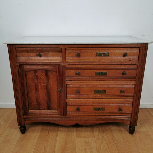 Vintage Frans Dressoir Commode, Ladekast Badkamermeubel Met Marmer Blad