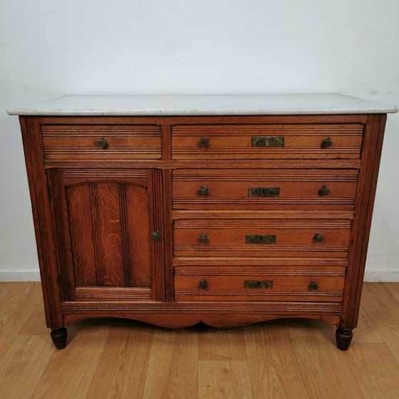 Image 1 of Vintage Frans Dressoir Commode, Ladekast Badkamermeubel Met Marmer Blad