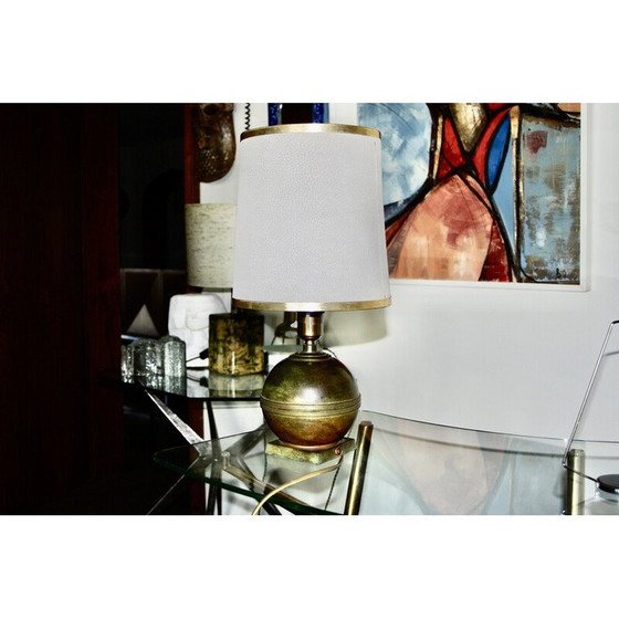 Image 1 of Vintage lamp in gepatineerd brons en leer, Denemarken 1930