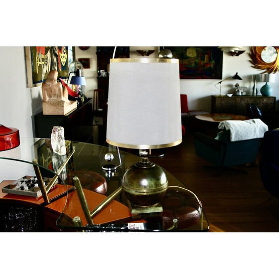 Image 1 of Vintage lamp in gepatineerd brons en leer, Denemarken 1930