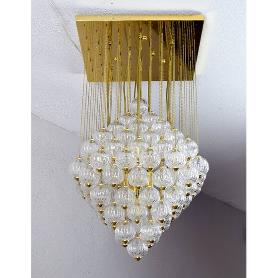 Image 1 of Mid century Italiaanse Murano glazen bubbels en messing kroonluchter van Paolo Venini, 1960