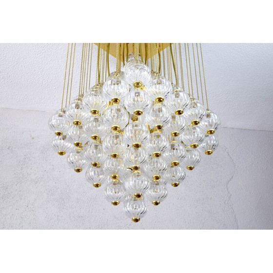 Image 1 of Mid century Italiaanse Murano glazen bubbels en messing kroonluchter van Paolo Venini, 1960