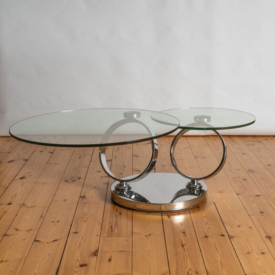 Image 1 of Vintage salontafel van glas en chroom, 1980