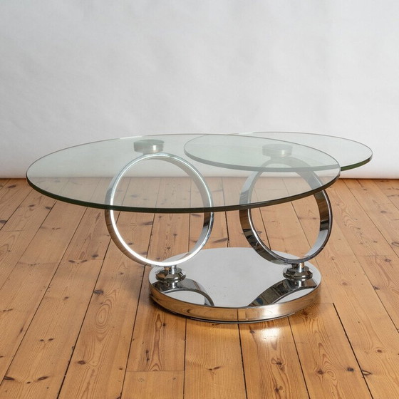 Image 1 of Vintage salontafel van glas en chroom, 1980