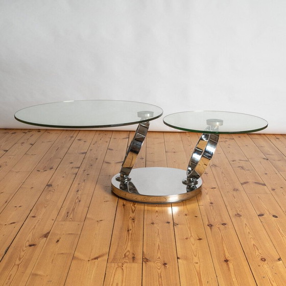Image 1 of Vintage salontafel van glas en chroom, 1980
