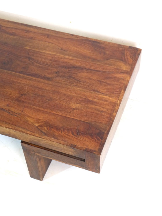 Image 1 of Japandi Wood Brutalist Low Coffee Table