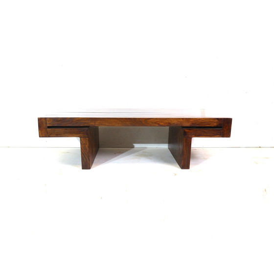 Image 1 of Japandi Wood Brutalist Low Coffee Table