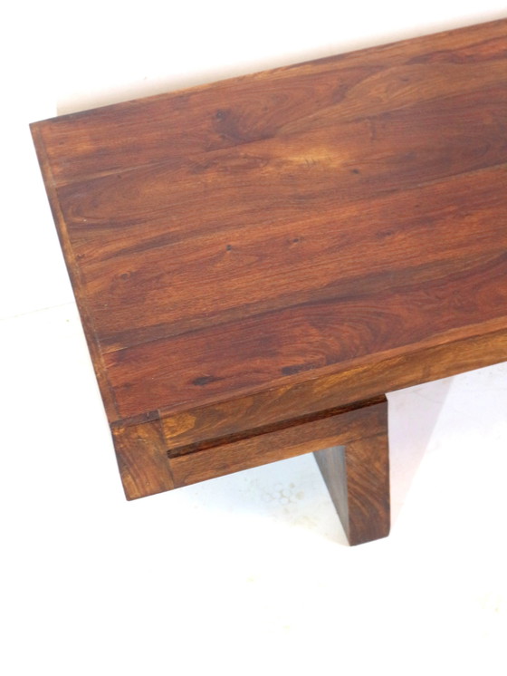 Image 1 of Japandi Wood Brutalist Low Coffee Table