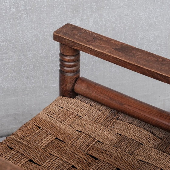 Image 1 of Franse Art Deco vintage koord en eikenhouten fauteuil door Charles Dudouyt, jaren 1940