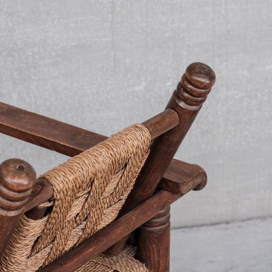 Image 1 of Franse Art Deco vintage koord en eikenhouten fauteuil door Charles Dudouyt, jaren 1940