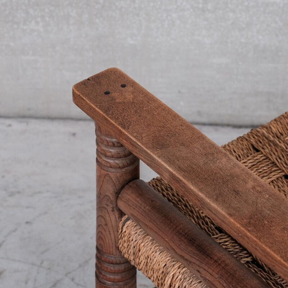 Image 1 of Franse Art Deco vintage koord en eikenhouten fauteuil door Charles Dudouyt, jaren 1940