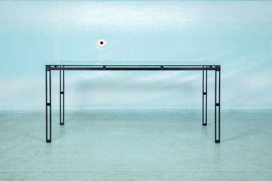 Image 1 of Minimalist eettafel glas en metaal, Midmod 80s dining table