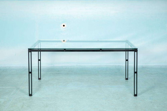 Image 1 of Minimalist eettafel glas en metaal, Midmod 80s dining table