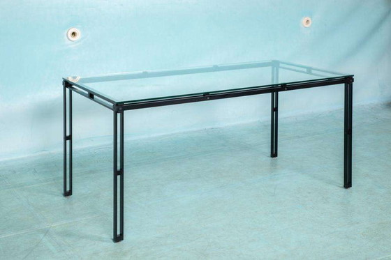 Image 1 of Minimalist eettafel glas en metaal, Midmod 80s dining table