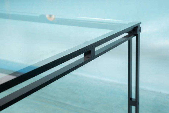 Image 1 of Minimalist eettafel glas en metaal, Midmod 80s dining table