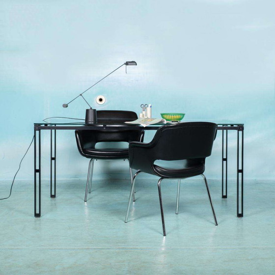 Image 1 of Minimalist eettafel glas en metaal, Midmod 80s dining table