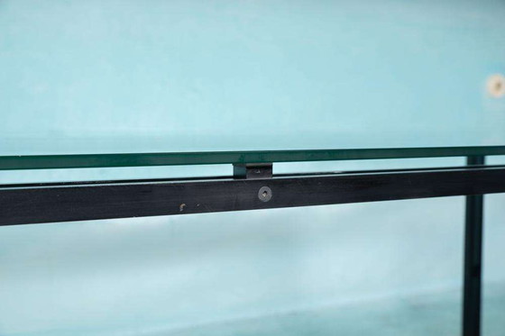 Image 1 of Minimalist eettafel glas en metaal, Midmod 80s dining table