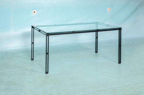 Image 1 of Minimalist eettafel glas en metaal, Midmod 80s dining table