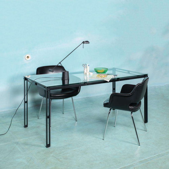 Image 1 of Minimalist eettafel glas en metaal, Midmod 80s dining table